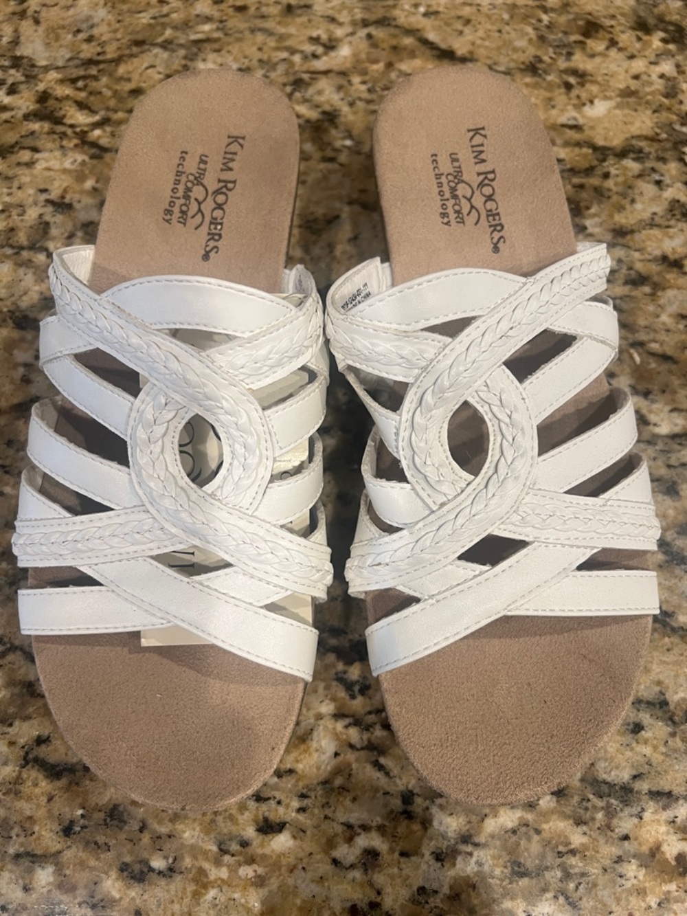 Kim Rogers White Braided Strappy Slide Sandals for Women